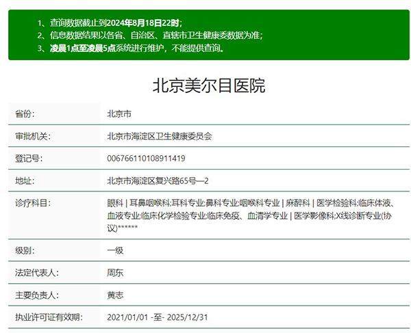 北京美尔目眼科医院地址电话营业时间