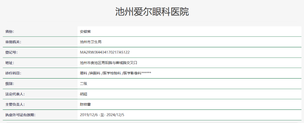 池州爱尔眼科医院地址电话营业时间