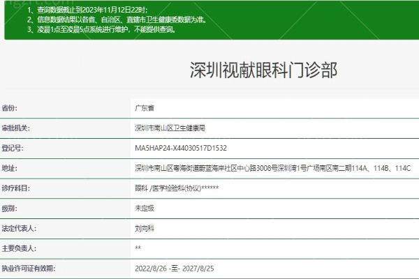 深圳视献眼科门诊部地址电话营业时间